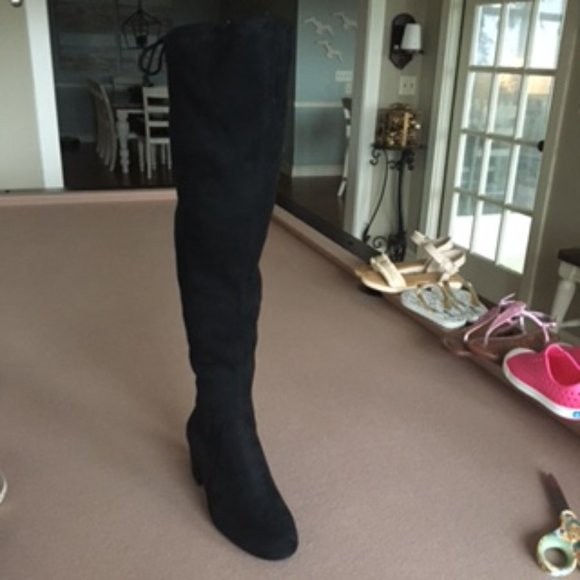 GIANNI BINI Trillia Suede Like Over-the-Knee Block Heel Boots, New, Black 6 - Picture 6 of 14